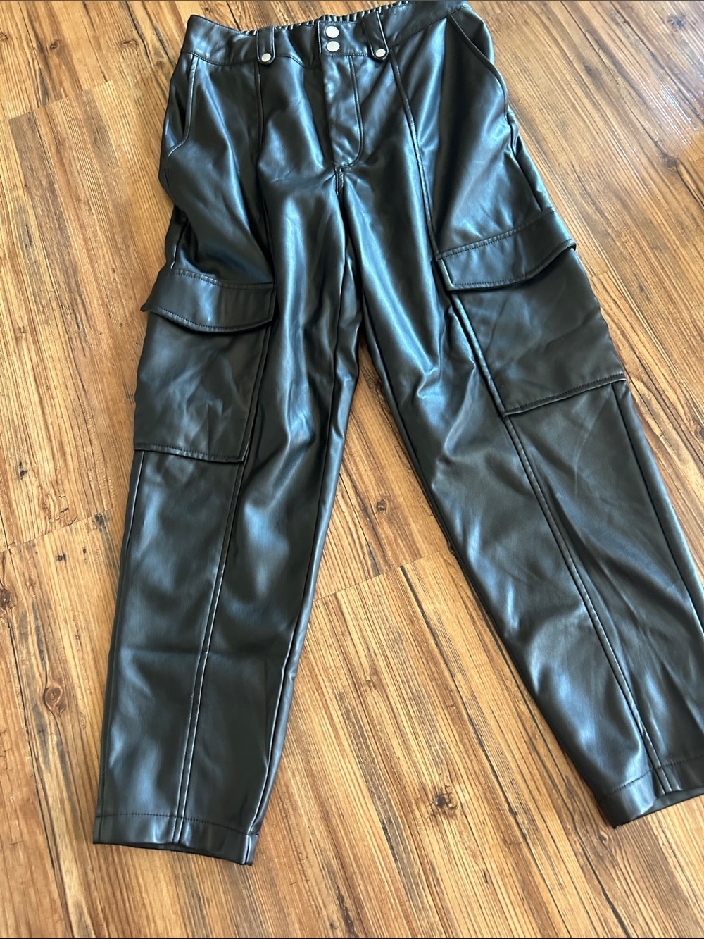 7 For All Mankind Black Faux Leather Cargo Pants